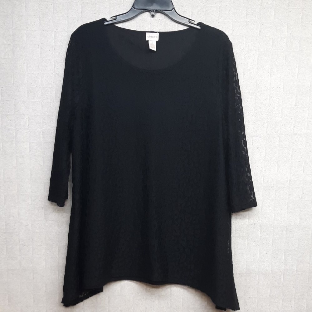 Chico's Black Lace Shark Bite Tunic Top